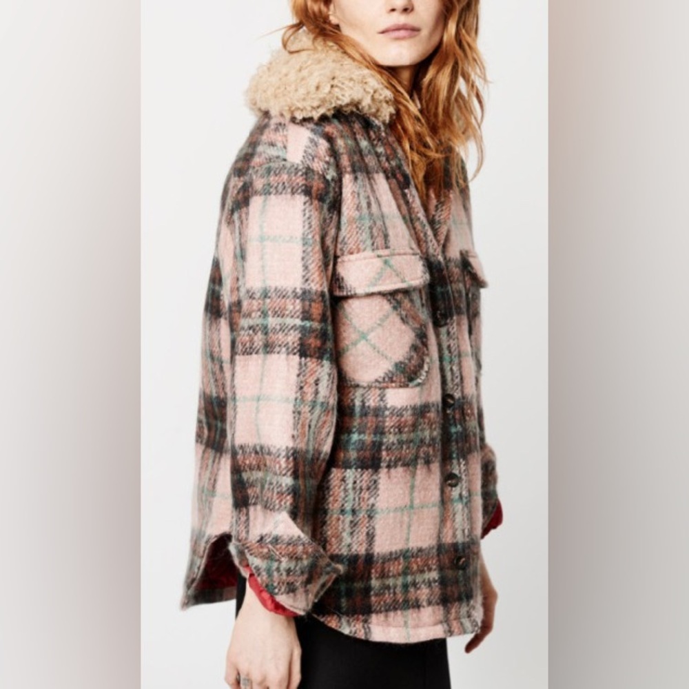 Smythe Mohair Workwear Jacket in Buff Plaid - size Small